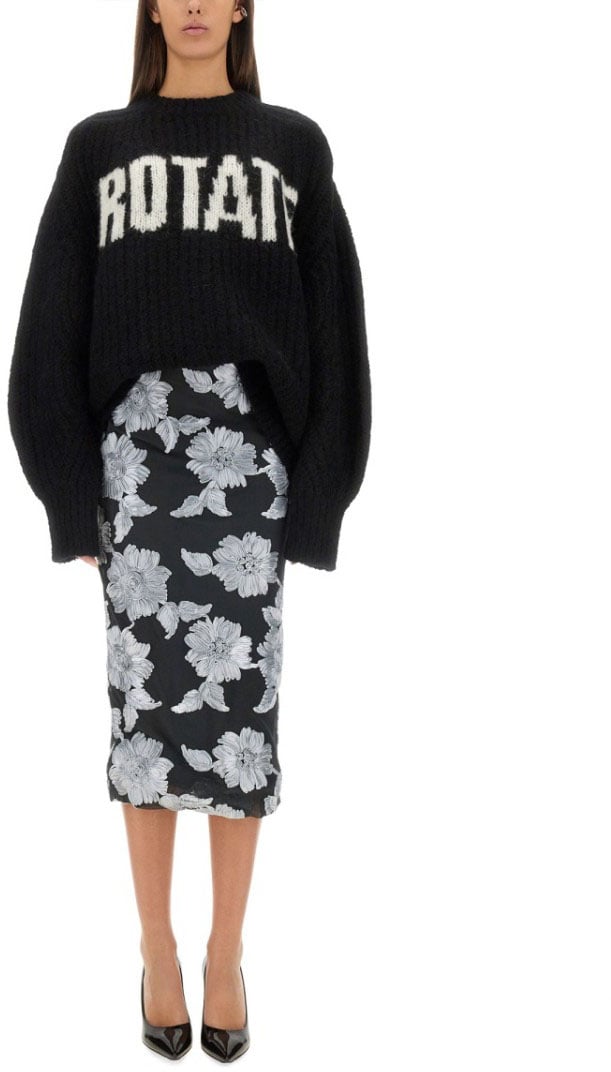 Rotate Floral Print Pencil Skirt Zwart