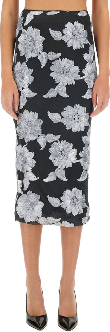 Rotate Floral Print Pencil Skirt Zwart