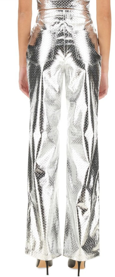 Rotate High-Waisted Metallic Finish Straight Leg Pants Zilver