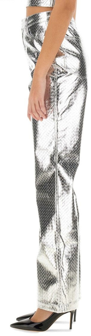 Rotate High-Waisted Metallic Finish Straight Leg Pants Zilver