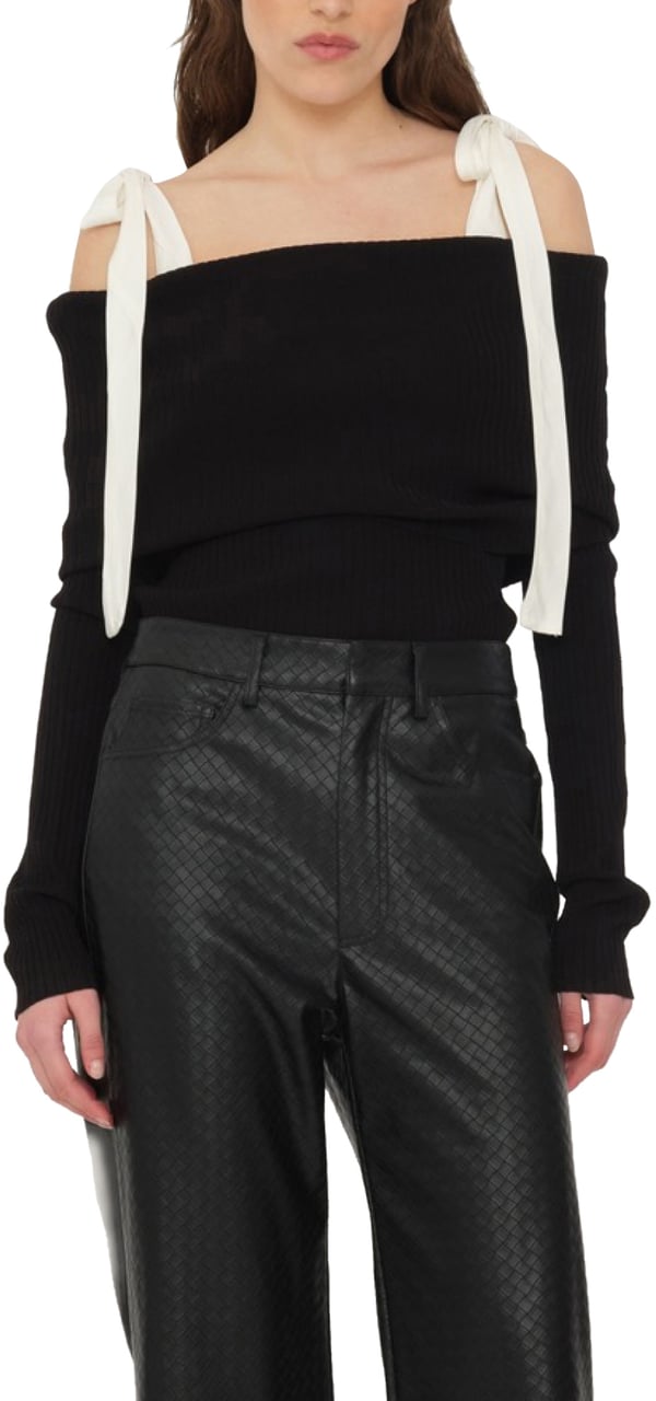 Rotate Knitwear Off Shoulder Strap Kni Zwart