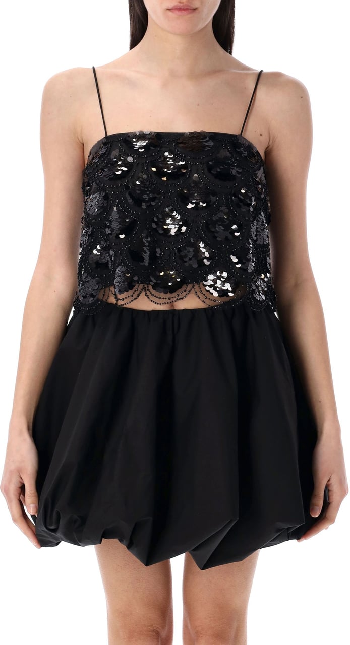 Rotate Sequin Crop Top Nero Zwart