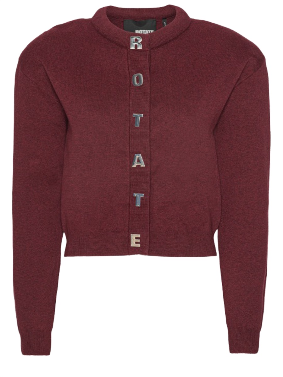 Rotate Burgundy Cotton-Cashmere Metallic Letters Cardigan Zwart