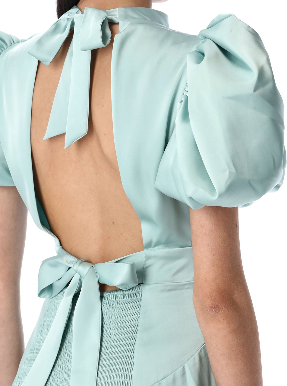 Rotate Midi Dress Satin Baloon Blue Haze Blauw