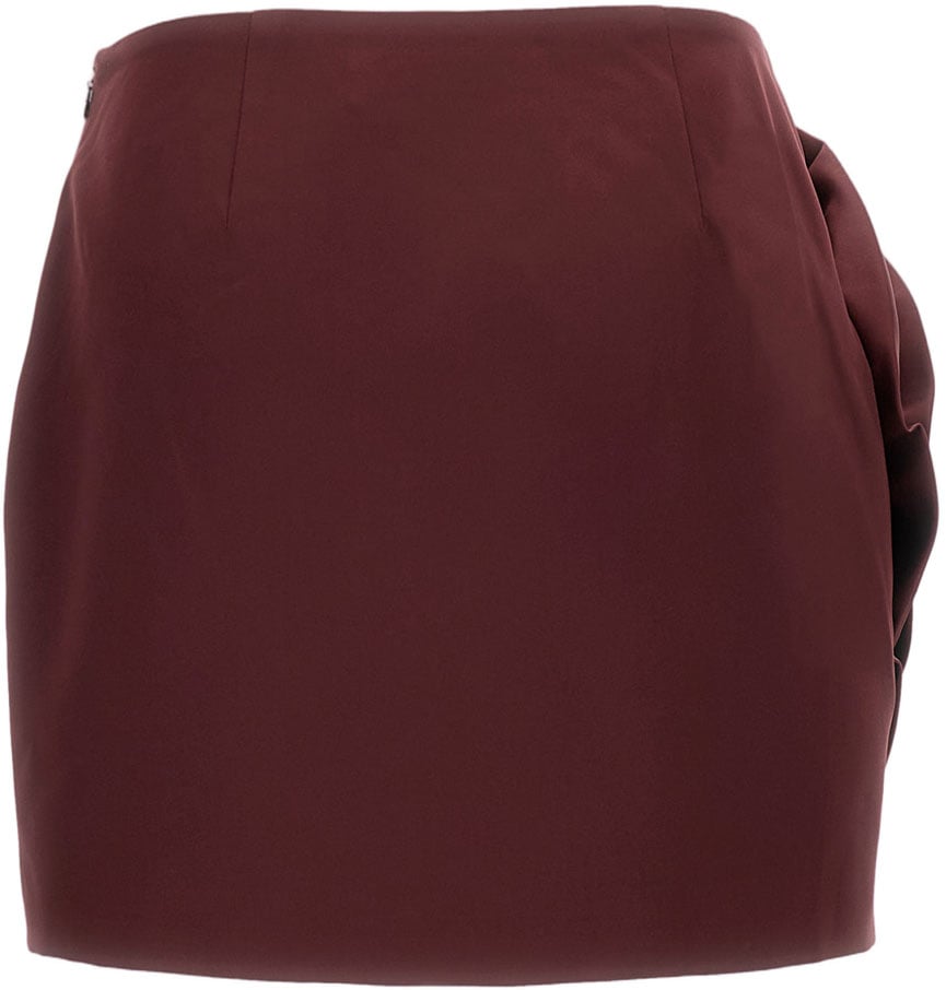 Rotate Burgundy Satin Mini Skirt With 3D Rose Appliqué Maroon