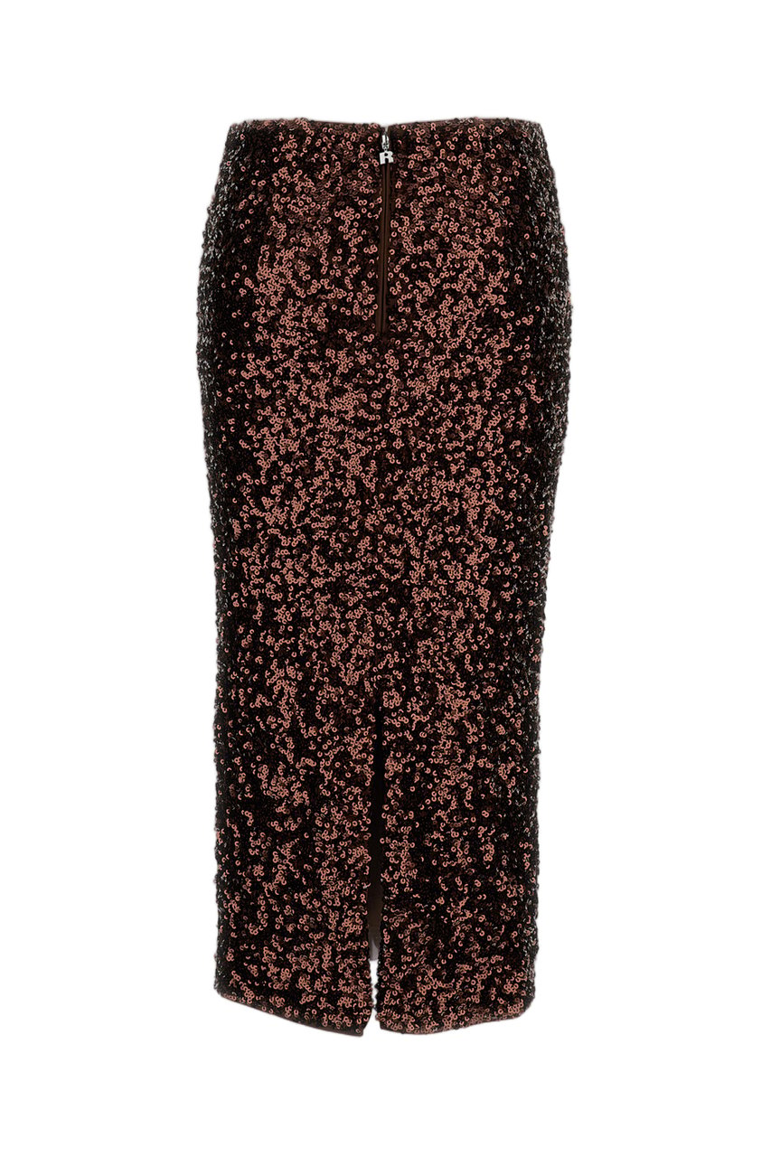 Rotate Textured Midi Skirt With Back Zip Closure And Deep Slit Bruin