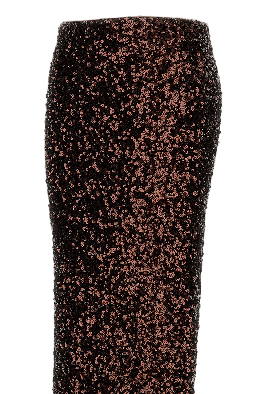 Rotate Textured Midi Skirt With Back Zip Closure And Deep Slit Bruin