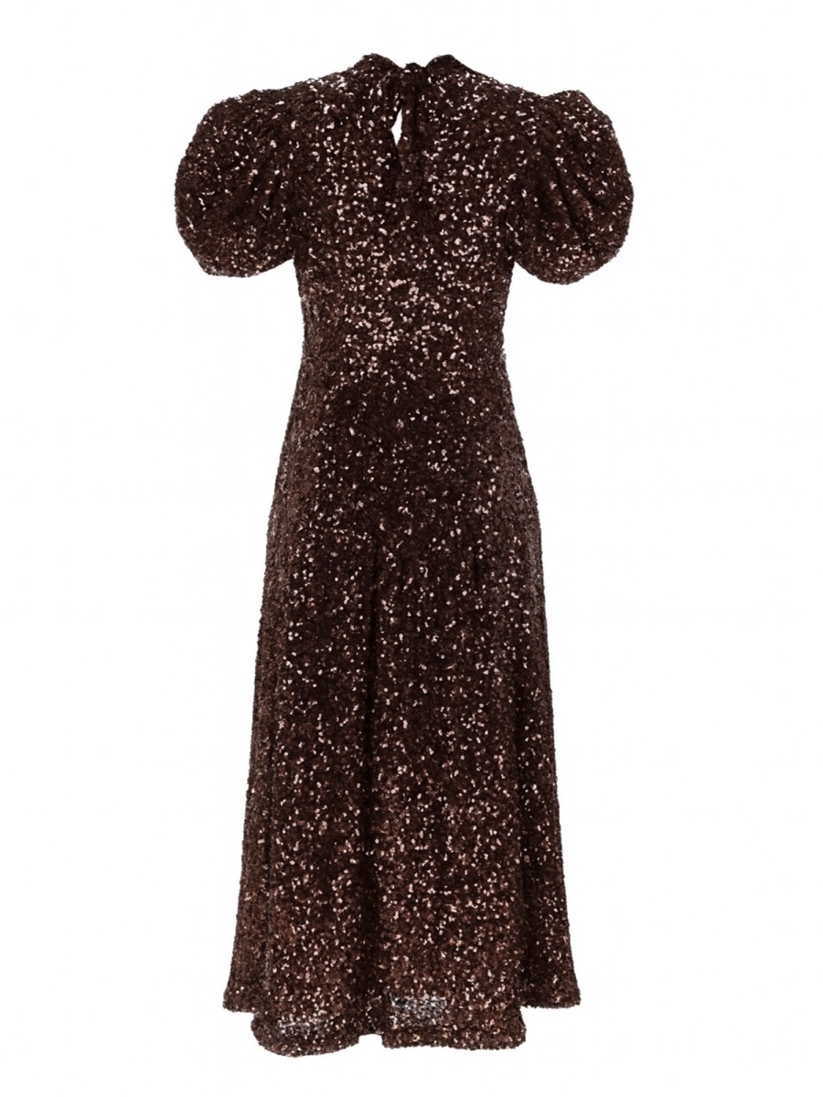 Rotate Neutrals Voluminous Puff Sleeves Midi Dress Zwart