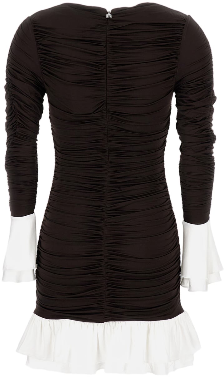 Rotate Mini Dress With Ruched Detailing And Ruffled Accents Zwart