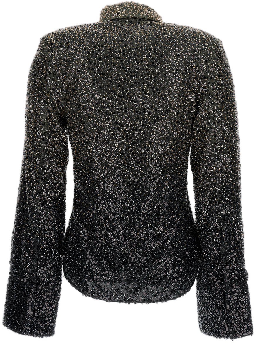 Rotate Long-Sleeve Polo Shirt With Beaded Embellishment And Structured Design Zwart