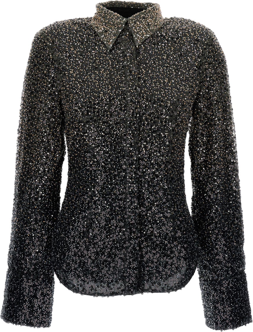 Rotate Long-Sleeve Polo Shirt With Beaded Embellishment And Structured Design Zwart