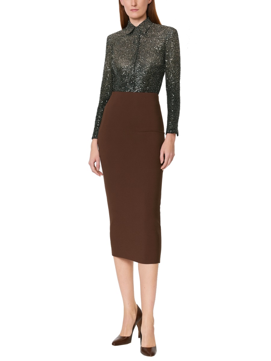 Rotate Fitted Gradient Sequin Classic Collar Polyester Blouse Zwart