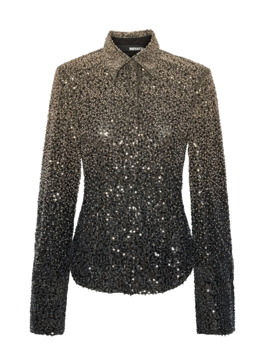 Rotate Fitted Gradient Sequin Classic Collar Polyester Blouse Zwart