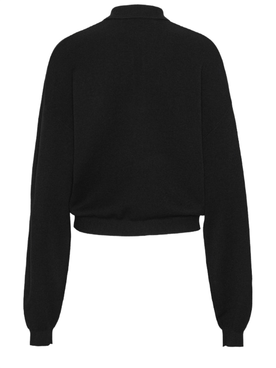 Rotate Neutrals Cropped Fit Long Sleeves Polo Shirt Zwart