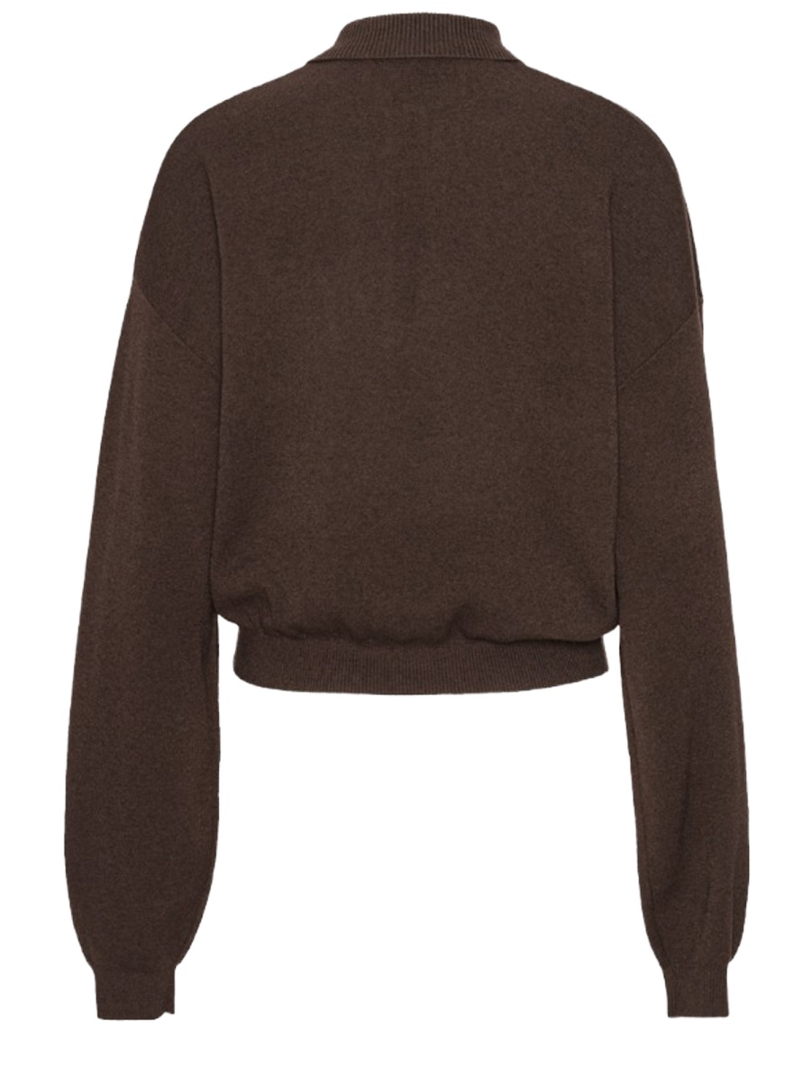 Rotate Cropped Polo Modal-Blend Ribbed Sweatshirt Zwart