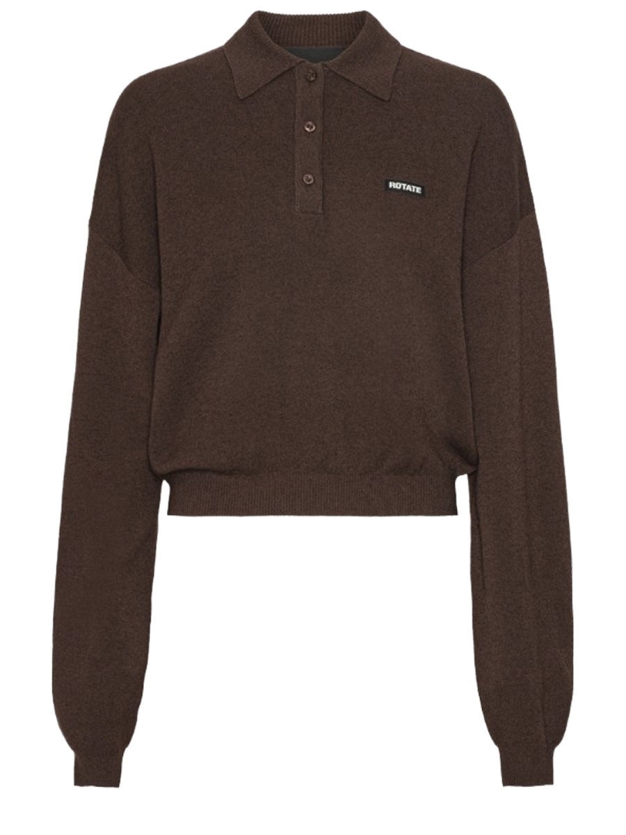 Rotate Cropped Polo Modal-Blend Ribbed Sweatshirt Zwart
