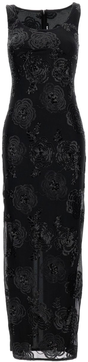 Rotate Maxi Dress With Elegant Sequin Flower Embroidery Zwart