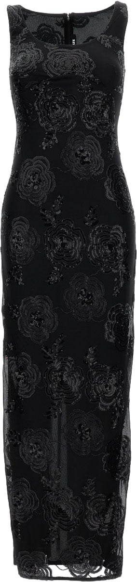 Rotate Maxi Dress With Elegant Sequin Flower Embroidery Zwart