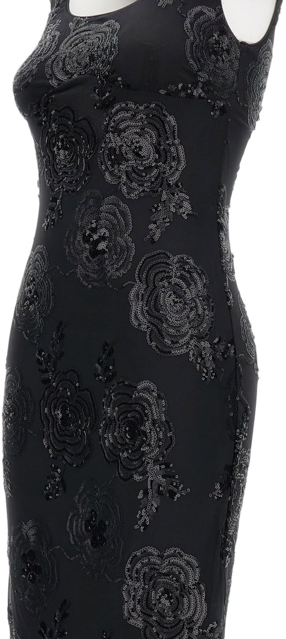 Rotate Maxi Dress With Elegant Sequin Flower Embroidery Zwart