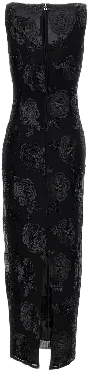 Rotate Maxi Dress With Elegant Sequin Flower Embroidery Zwart