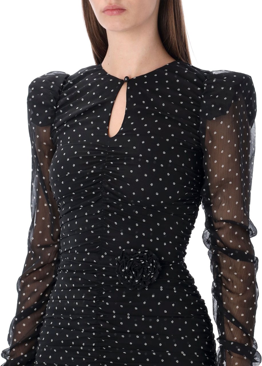 Rotate Pois Ruched Mini Dress Nero Zwart