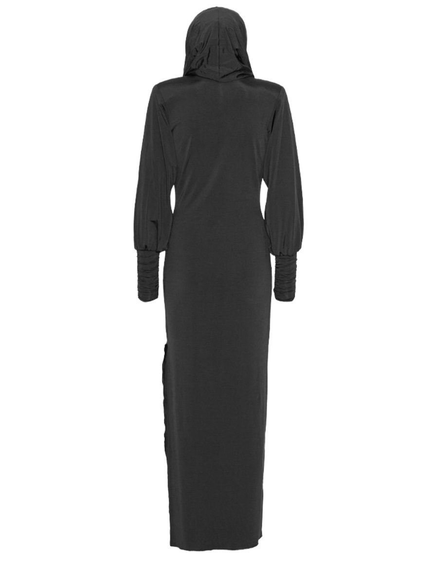 Rotate Deep Cowl Hood Midi Dress Zwart