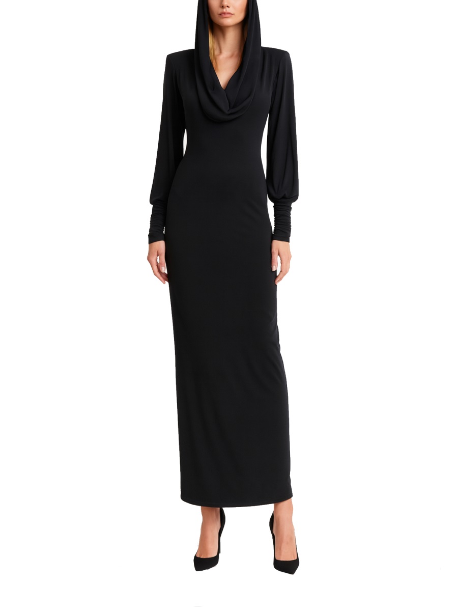 Rotate Deep Cowl Hood Midi Dress Zwart