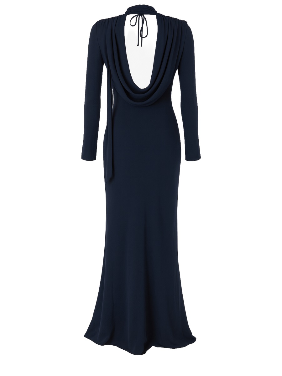 Rotate Grey Recycled Polyester Draped Maxi Dress Zwart