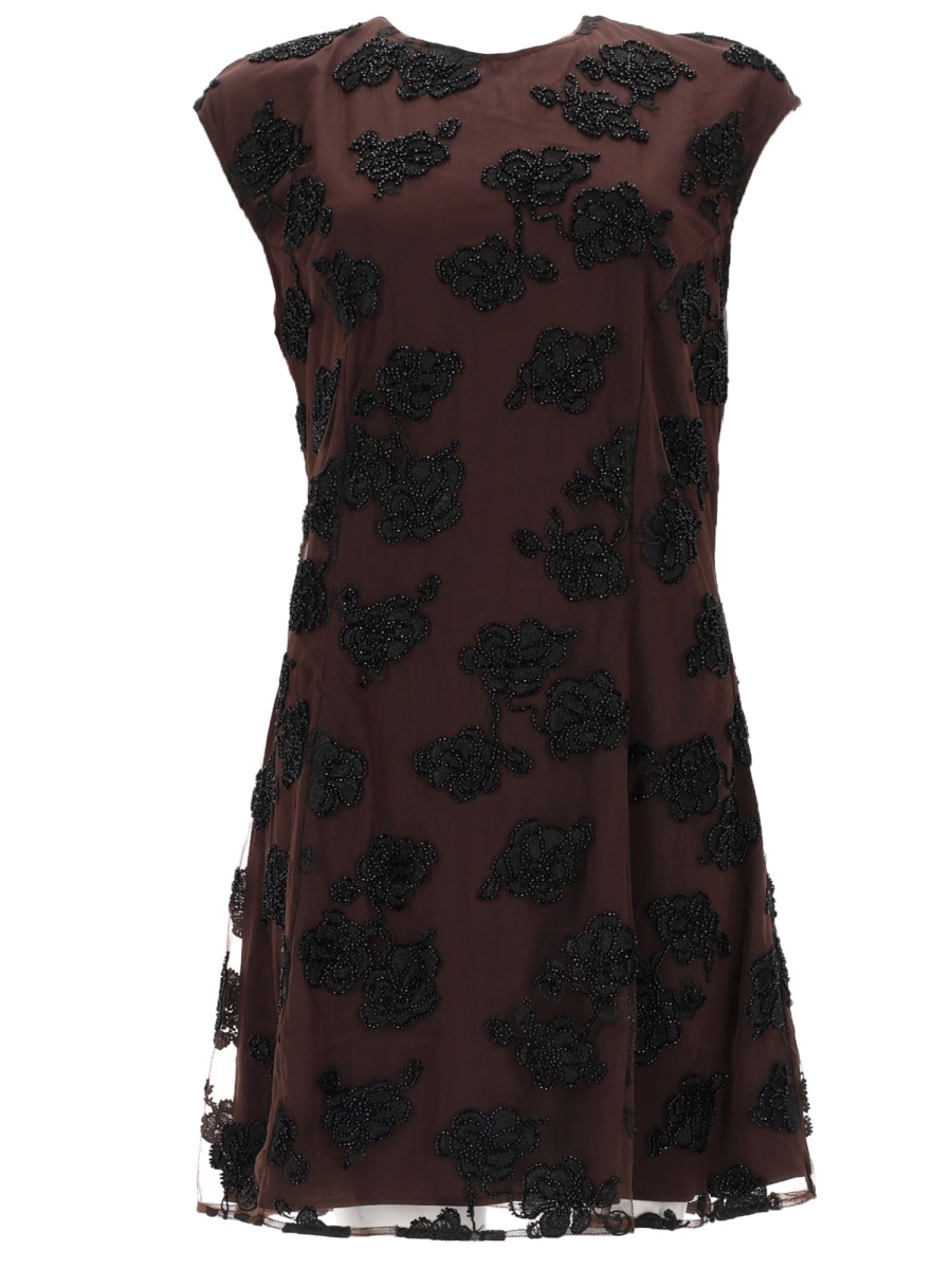 Rotate Fitted Cap Sleeves Appliqué Dress Zwart