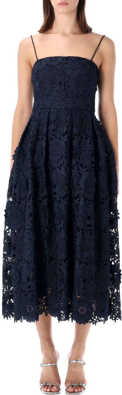 Rotate 3D Lace Midi Dress Blu Blauw