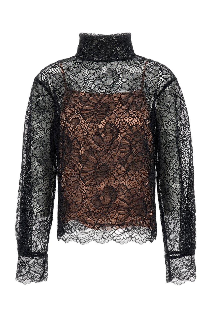 Rotate Lace Long Sleeve Blouse Zwart