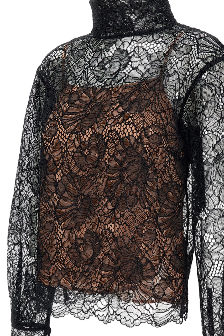 Rotate Lace Long Sleeve Blouse Zwart