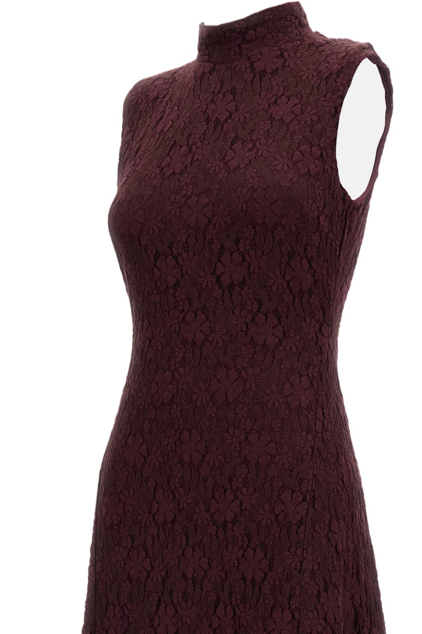 Rotate Bordeaux Flared Floral Lace Maxi Dress Maroon