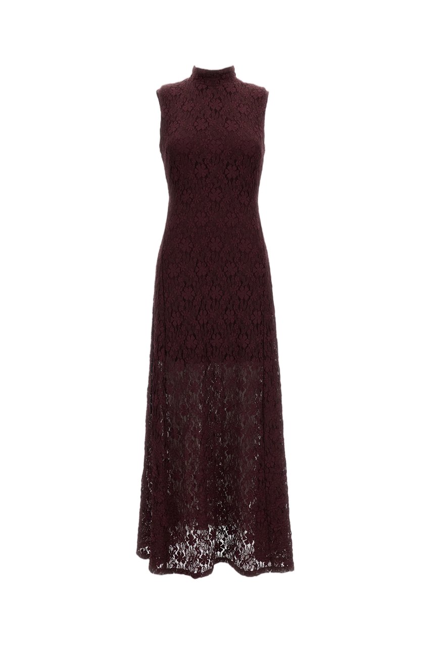 Rotate Bordeaux Flared Floral Lace Maxi Dress Maroon