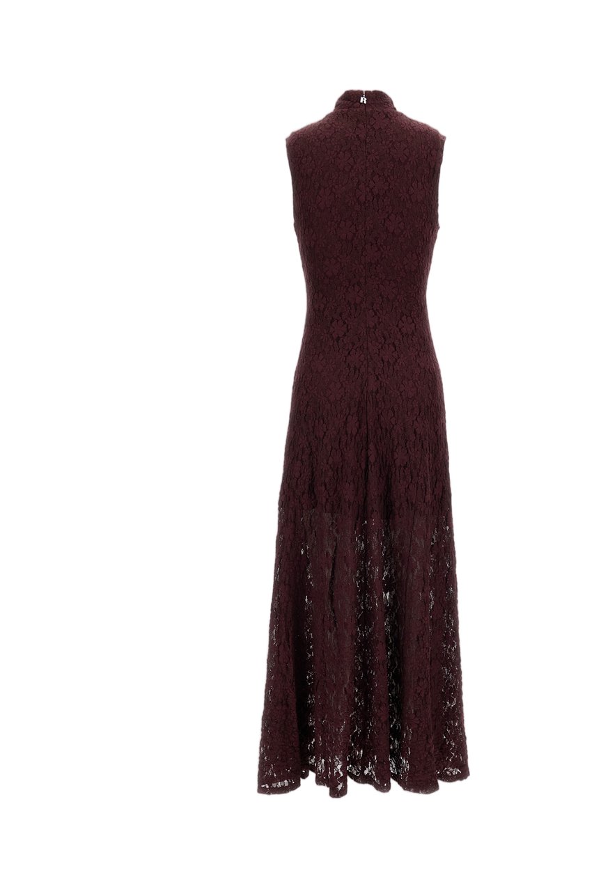 Rotate Bordeaux Flared Floral Lace Maxi Dress Maroon