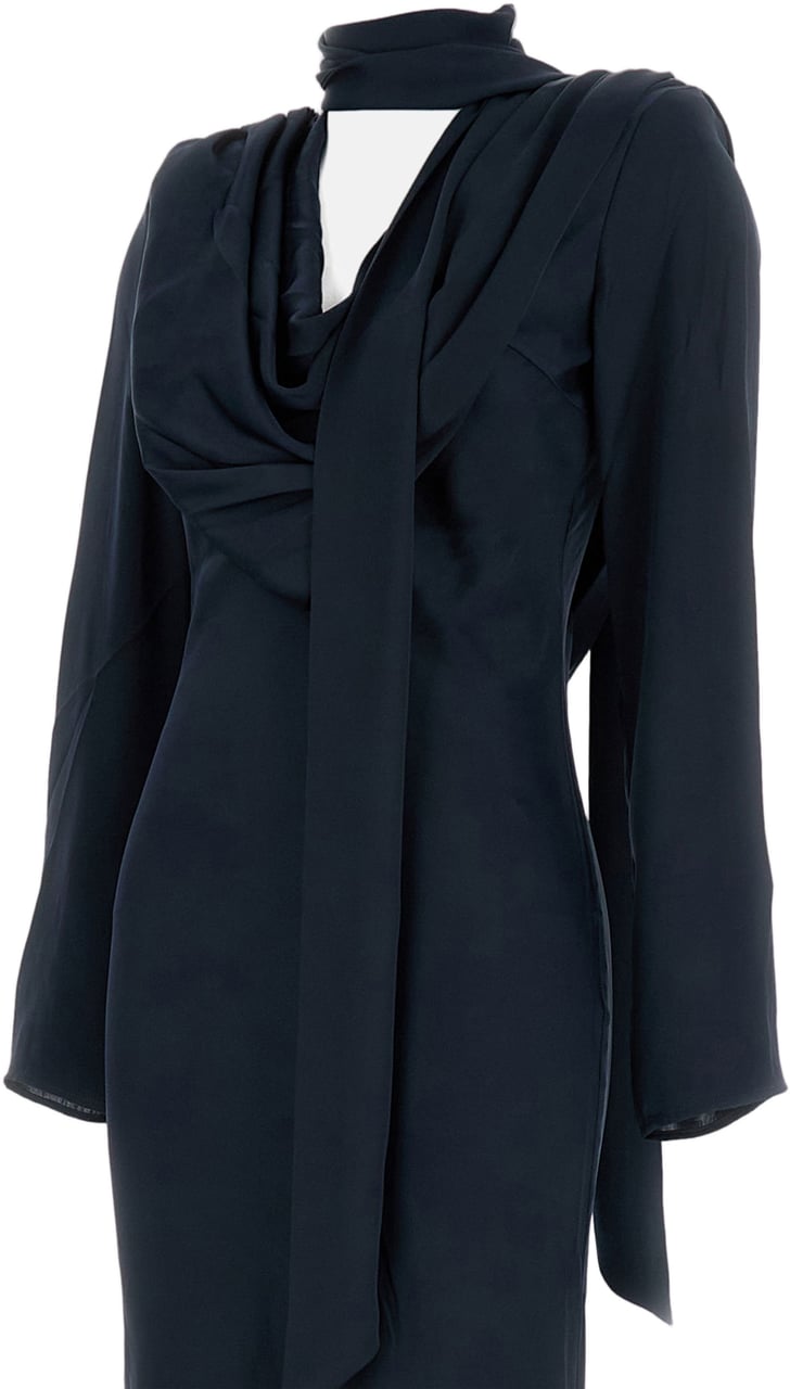 Rotate Long Draped Satin Dress Blauw