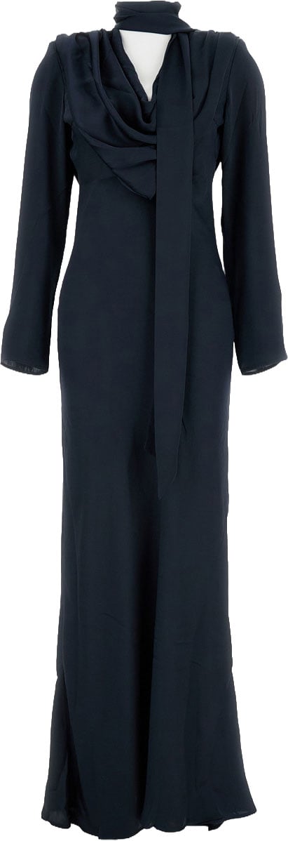 Rotate Long Draped Satin Dress Blauw