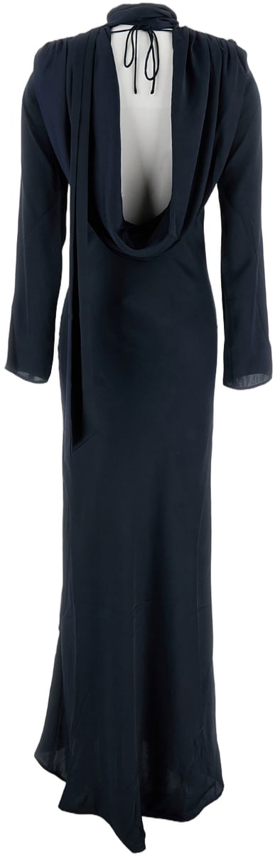 Rotate Long Draped Satin Dress Blauw