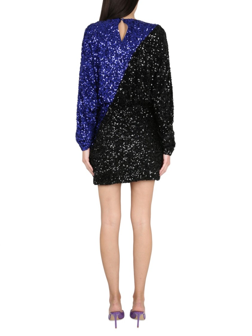 Rotate Color Block Sequined Mini Dress With Long Sleeves Divers