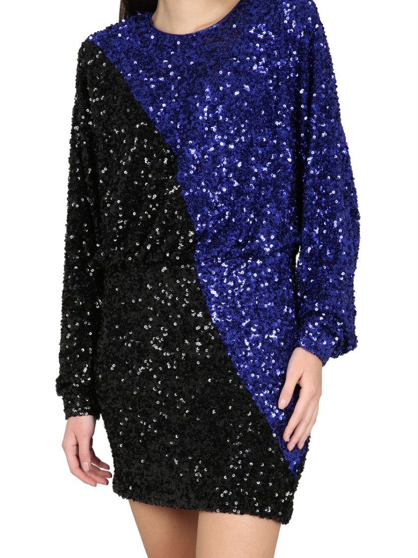 Rotate Color Block Sequined Mini Dress With Long Sleeves Divers