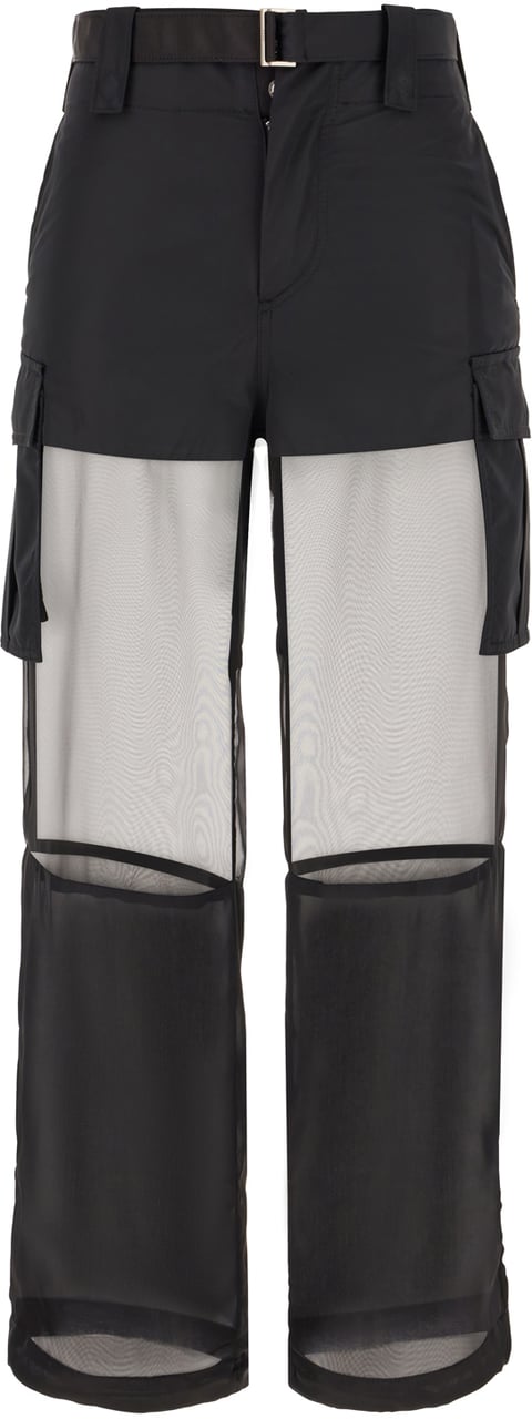 Sacai Sacai Black polyester cargo pants Zwart