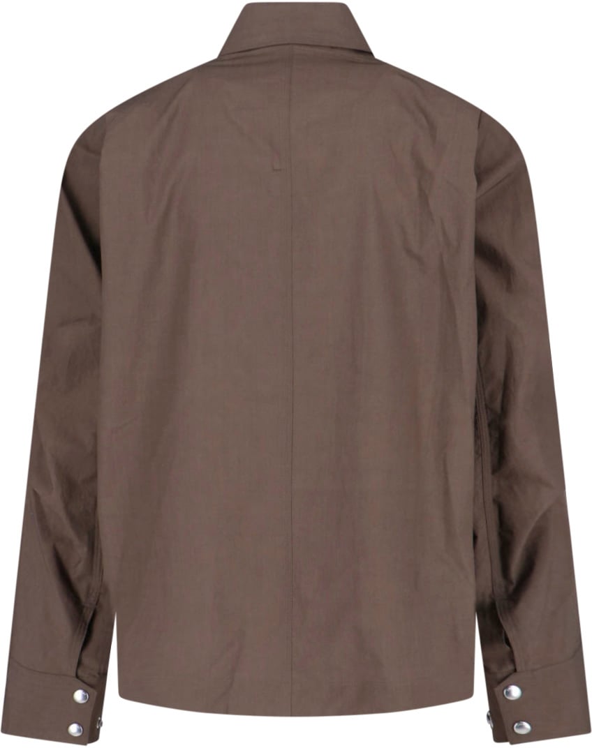 Sacai Layered Beige Jacket With Dynamic Textures And Zip Closure Bruin