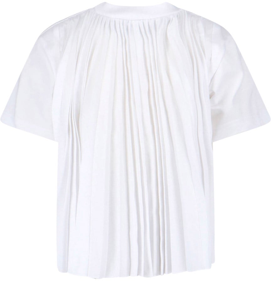 Sacai White Panel Design Pleated Cotton T-Shirt Wit