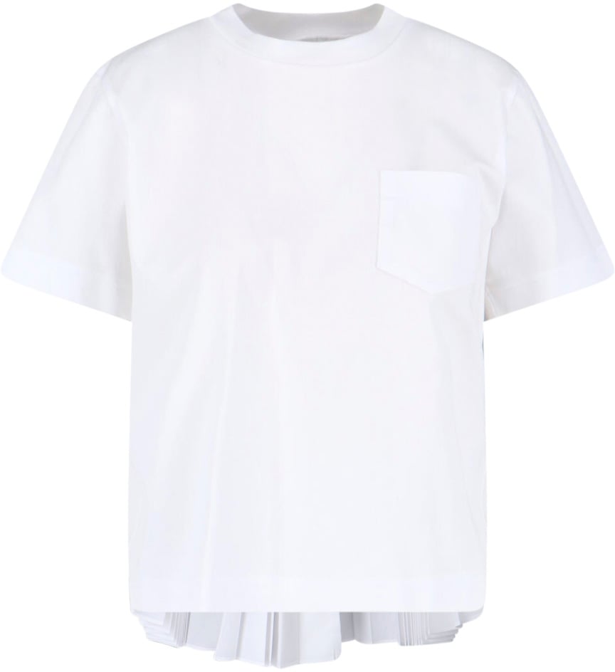 Sacai White Panel Design Pleated Cotton T-Shirt Wit