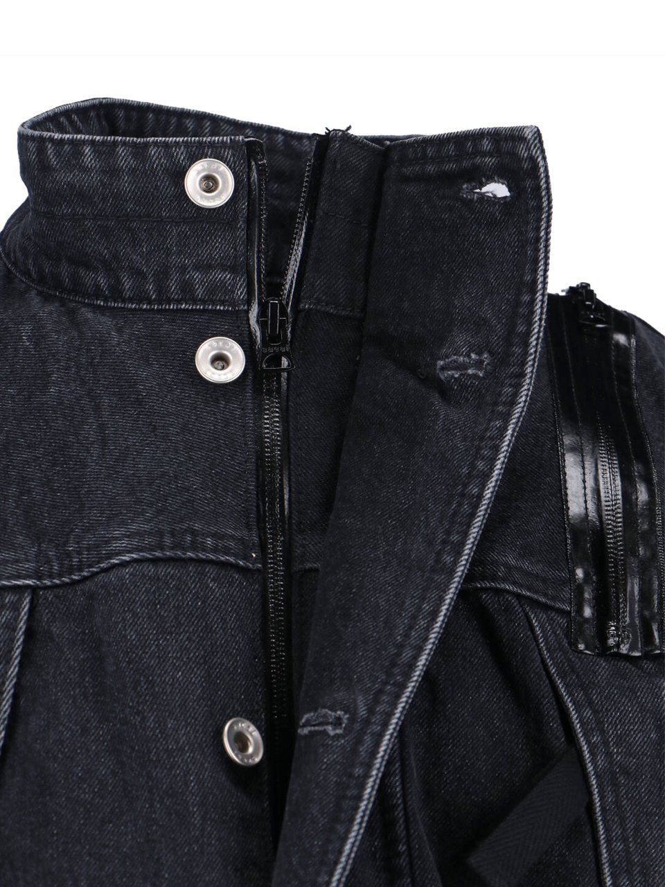 Sacai Structured Black Jacket With High Collar And Zipper Closure Zwart