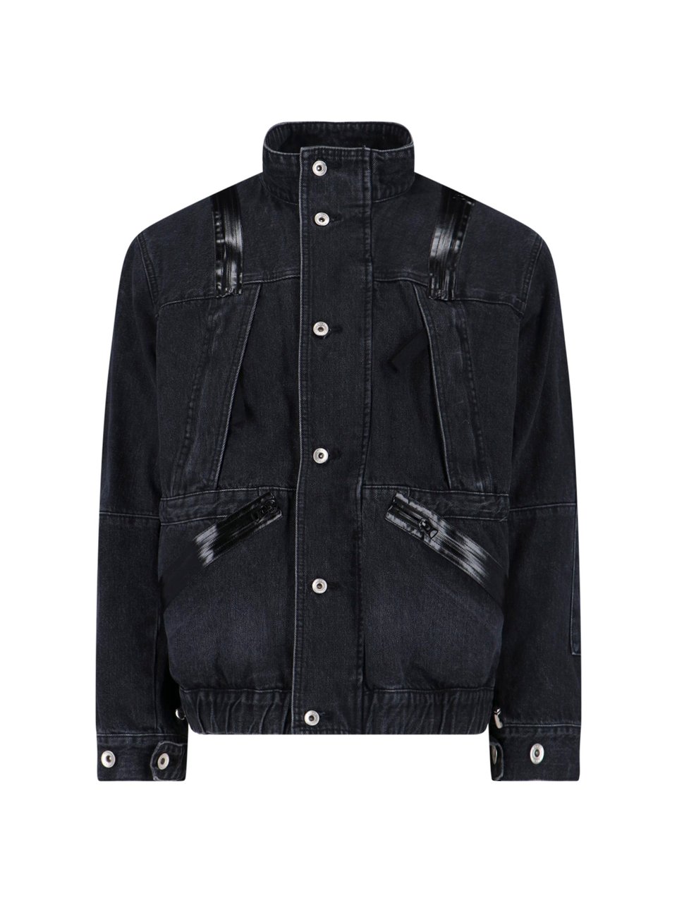Sacai Structured Black Jacket With High Collar And Zipper Closure Zwart