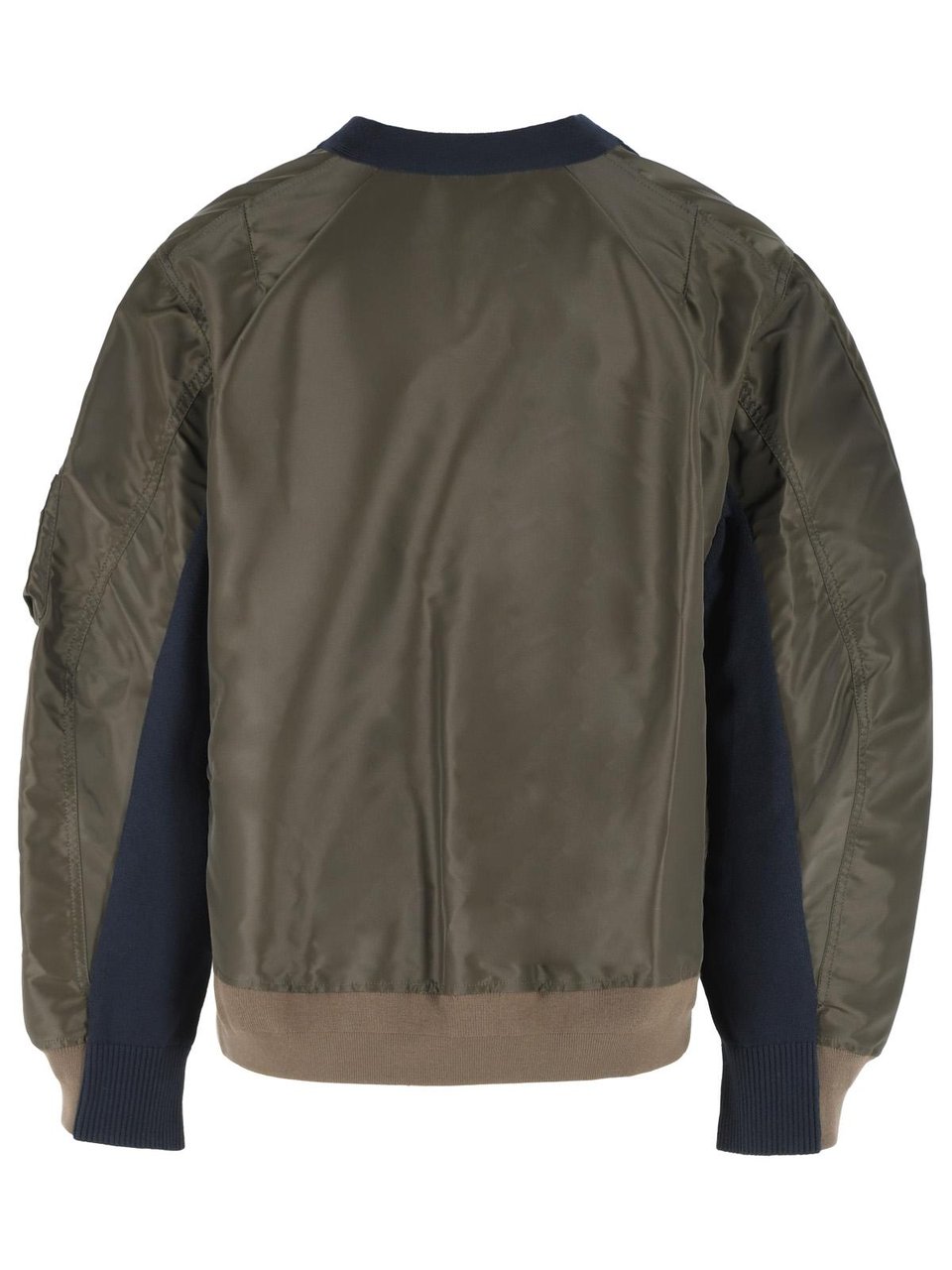 Sacai Cardigan In Navy Cotton And Khaki Blend Zwart