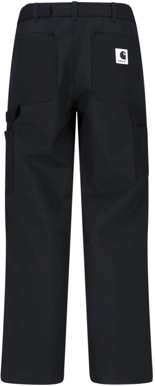 Sacai Double Knee Pants Sacai X Carhartt Wip With Belted Mid-Rise Zwart