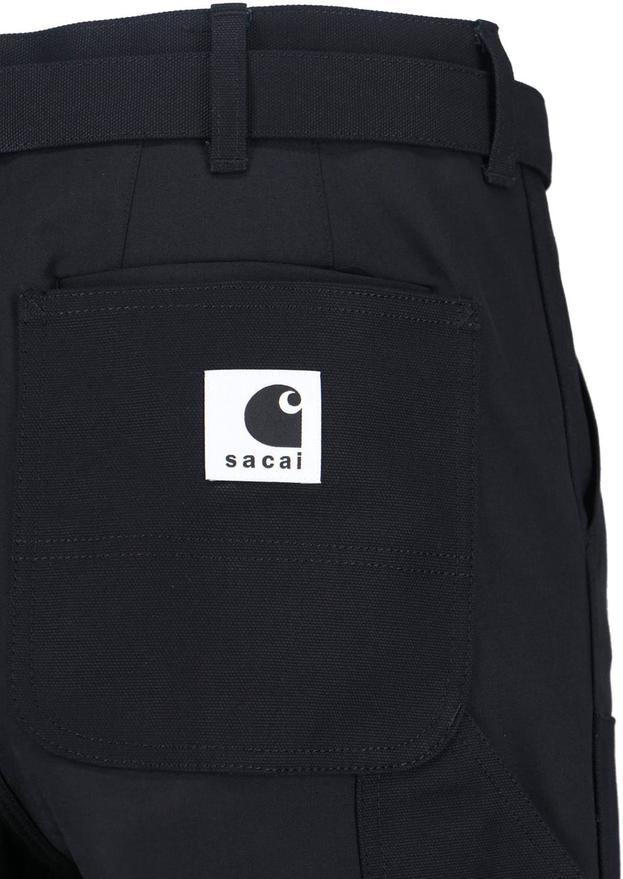 Sacai Double Knee Pants Sacai X Carhartt Wip With Belted Mid-Rise Zwart