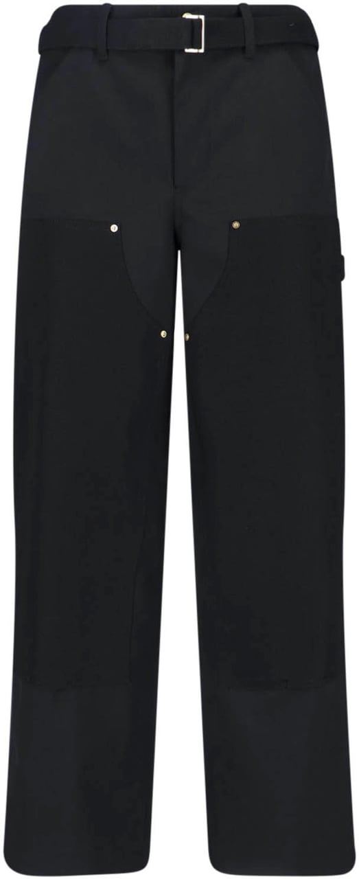 Sacai Double Knee Pants Sacai X Carhartt Wip With Belted Mid-Rise Zwart